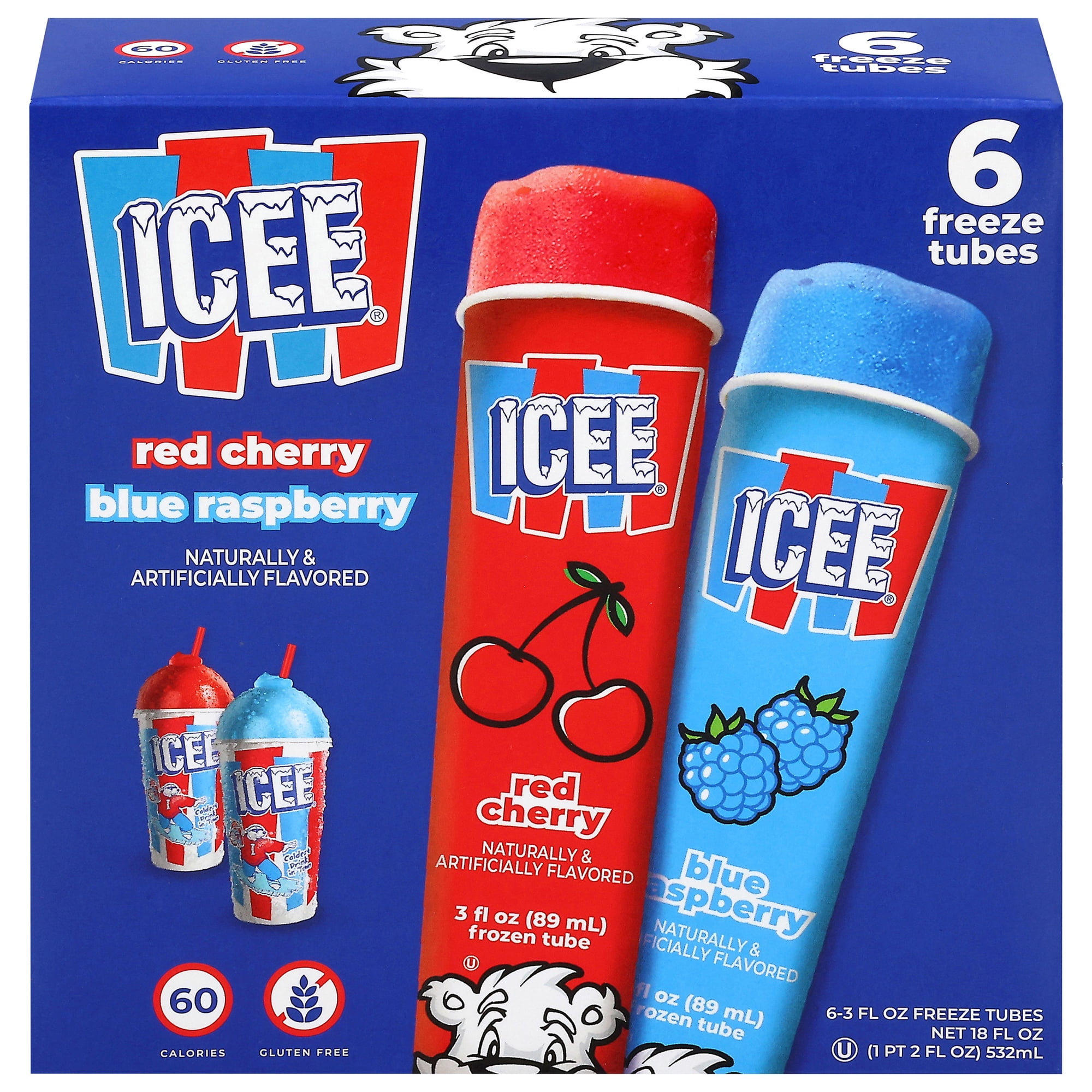 ICEE Cherry & Blue Raspberry Freeze Tubes, 3 fl oz, 6 Count