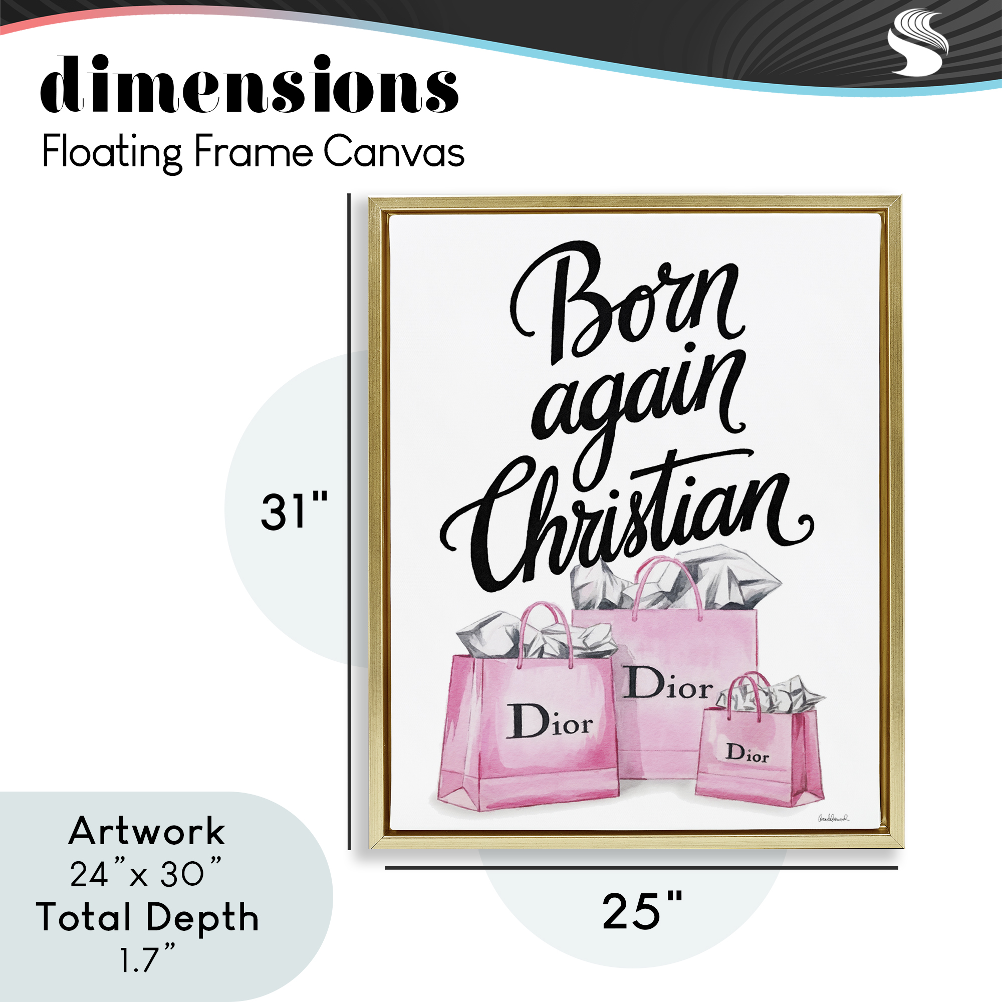 Pink Bags Born Again Christian Gold Framed Floater Canvas Wall Art, design by Amanda Greenwood