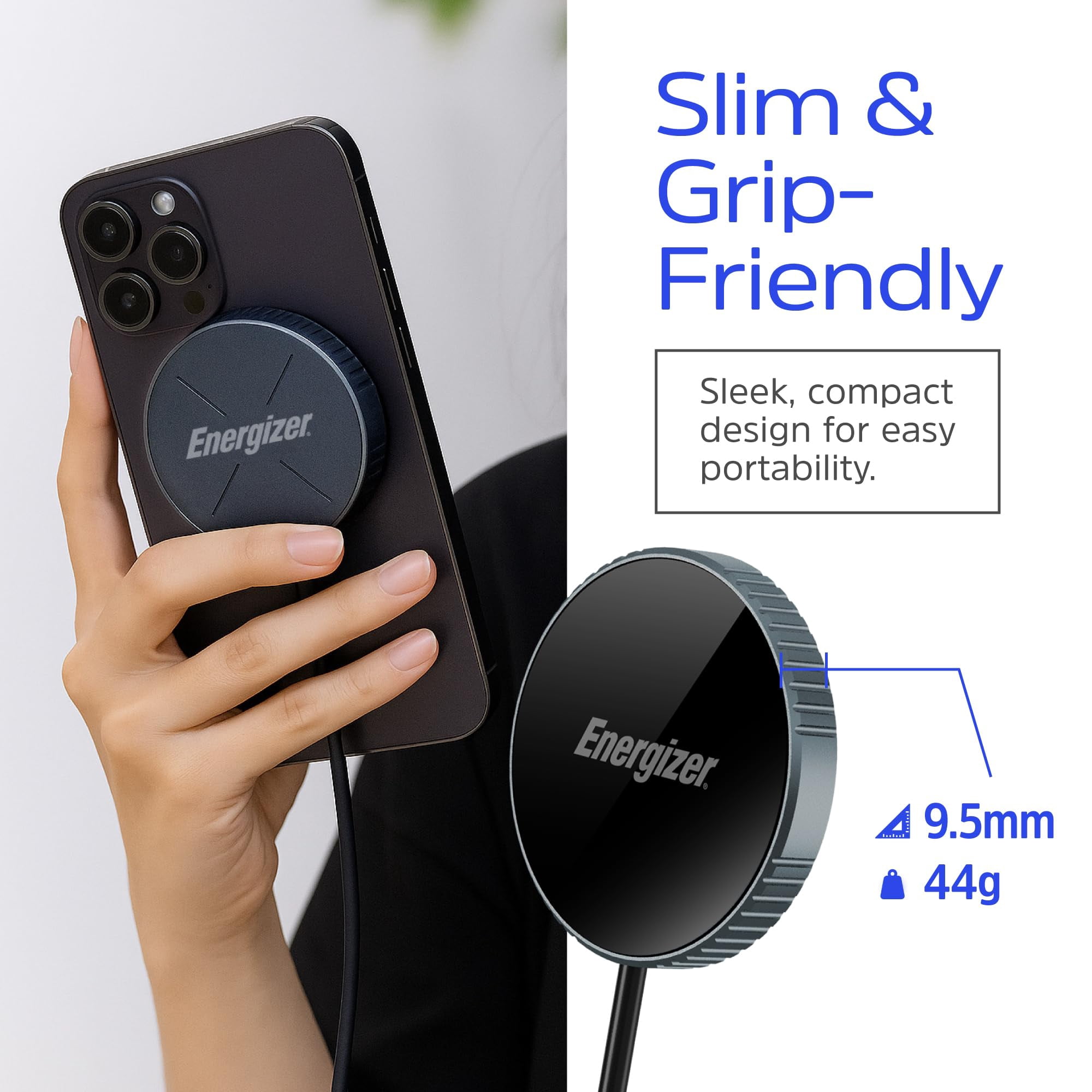 Energizer Qi2 Certified 15W Magnetic Wireless Charger, MagSafe Compatible Fast Charging Pad for iPhone 15/14/13/12 Series, Strong Magnetic Alignment with USB-C Cable for Qi-Enabled Phones_WCP112