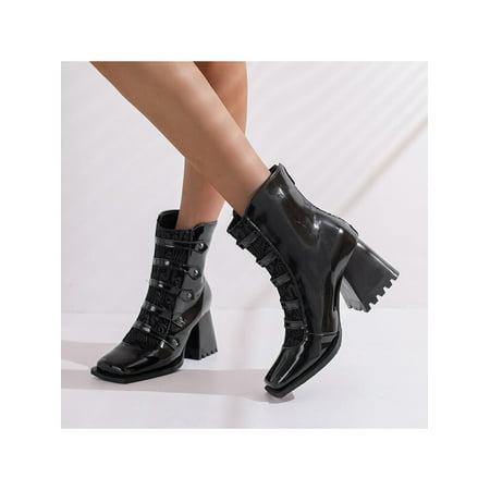 

SIMANLAN Women Casual Ankle Boots Comfort Zip Up Block Heels Bootie Formal Anti-Slip Chunky Heeled Booties Black 7.5