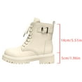 thumbnail image 5 of Combat Boots Womens Trendy Buckle Lug Sole Furry Lined Winter Booties Lace up Side Zipper Waterproof Leather Cold Weather Ankle Boots Beige Size 6, 5 of 8