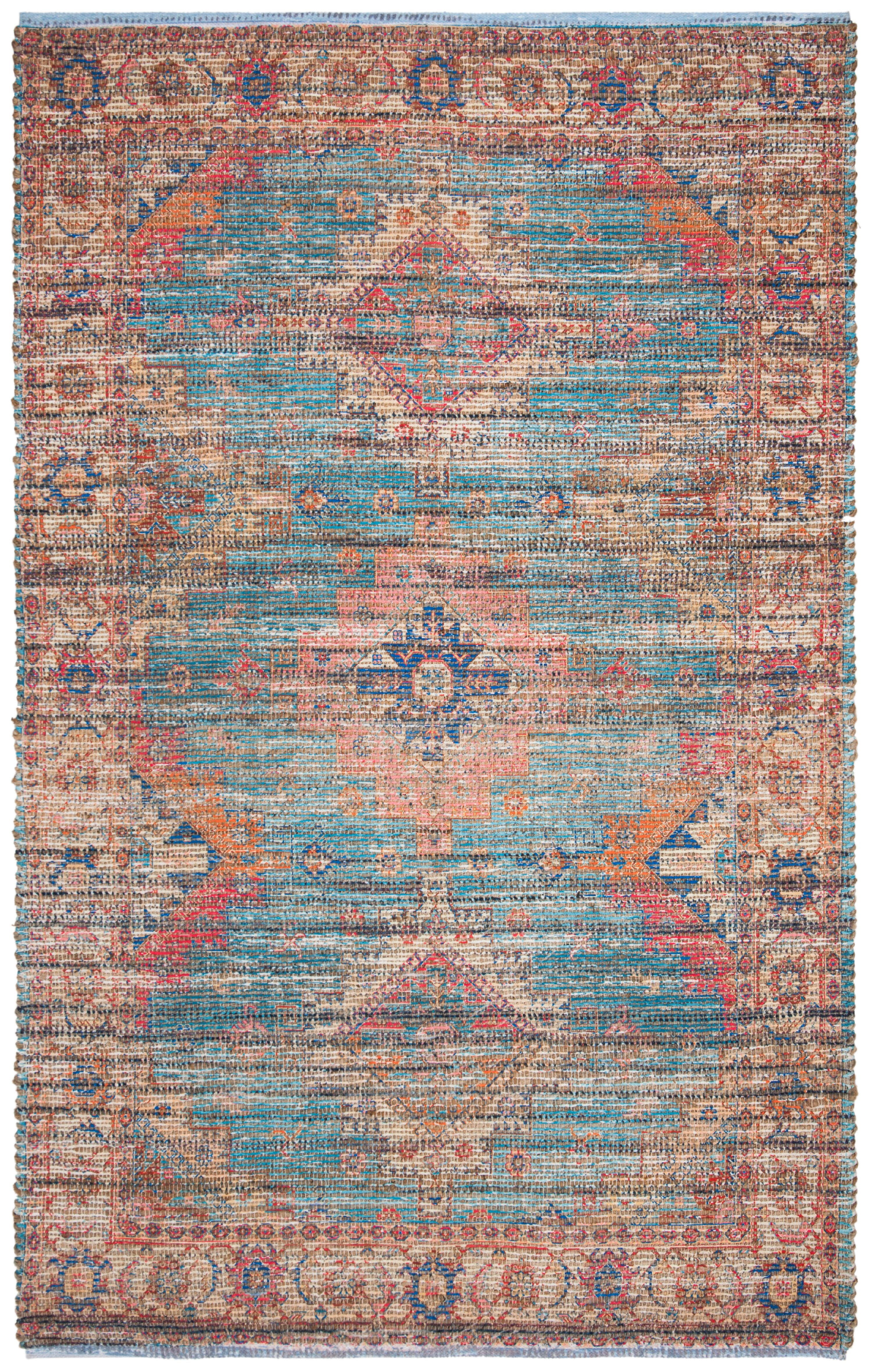 SAFAVIEH Saffron Lucius Floral Bordered Cotton Area Rug, Rust/Blue, 4' x 6'