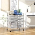thumbnail image 2 of HOMGX 12 Drawer Rolling Storage Cart, Mobile Organizer Cart with Metal Shelf, Lockable Wheels & 2 Size Drawers, Scrapbook Paper Organizer for School, Office & Beauty Salon (Clear), 2 of 8