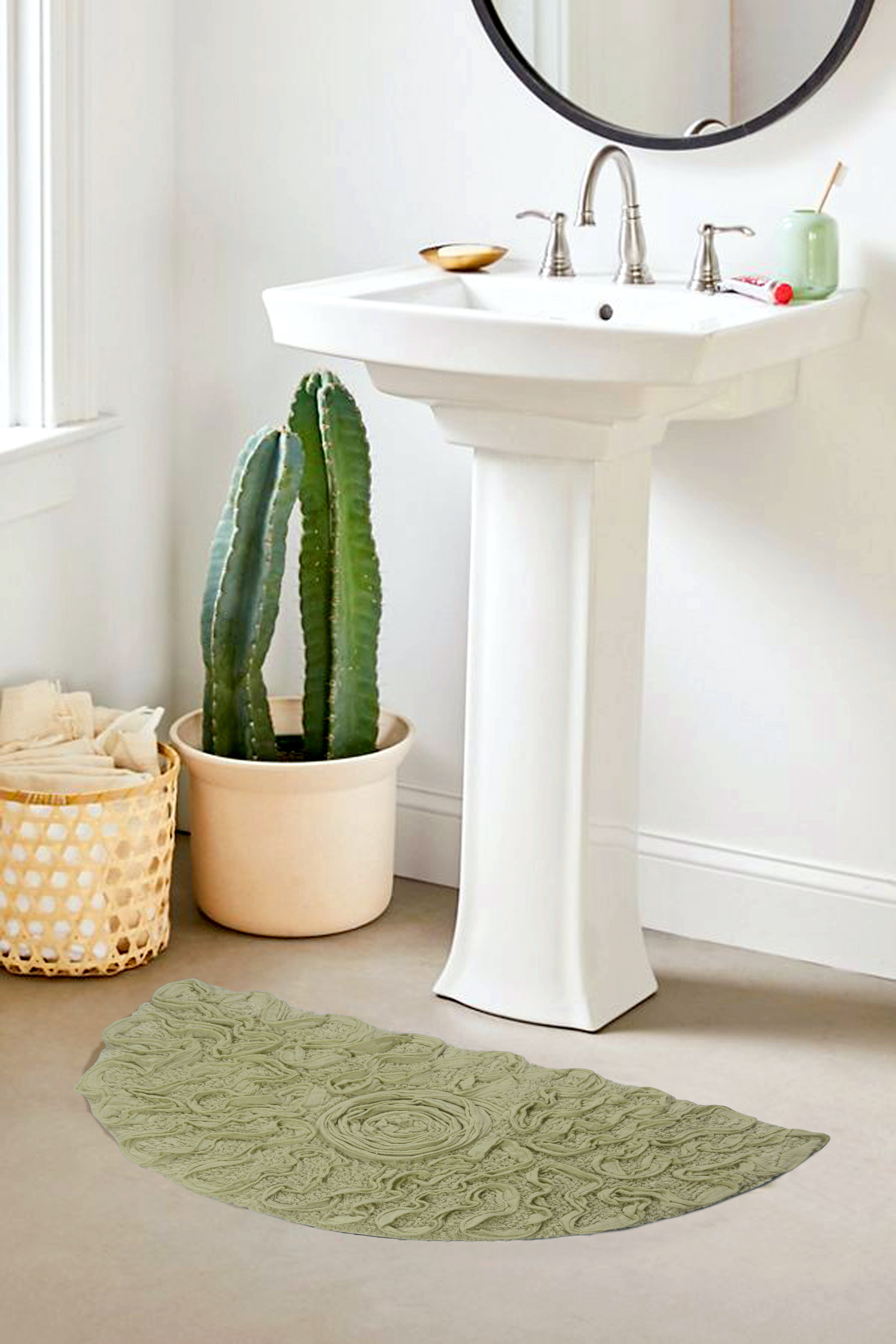 Home Weavers Bell Flower Bathroom Rug 100% Cotton Tufted U Shape Slice Rug, Soft Absorbent Bath Rugs, Non-Slip Bath Rug, Machine Washable, Bath Rugs for Bathroom, 17"x30" Slice Rug, Green