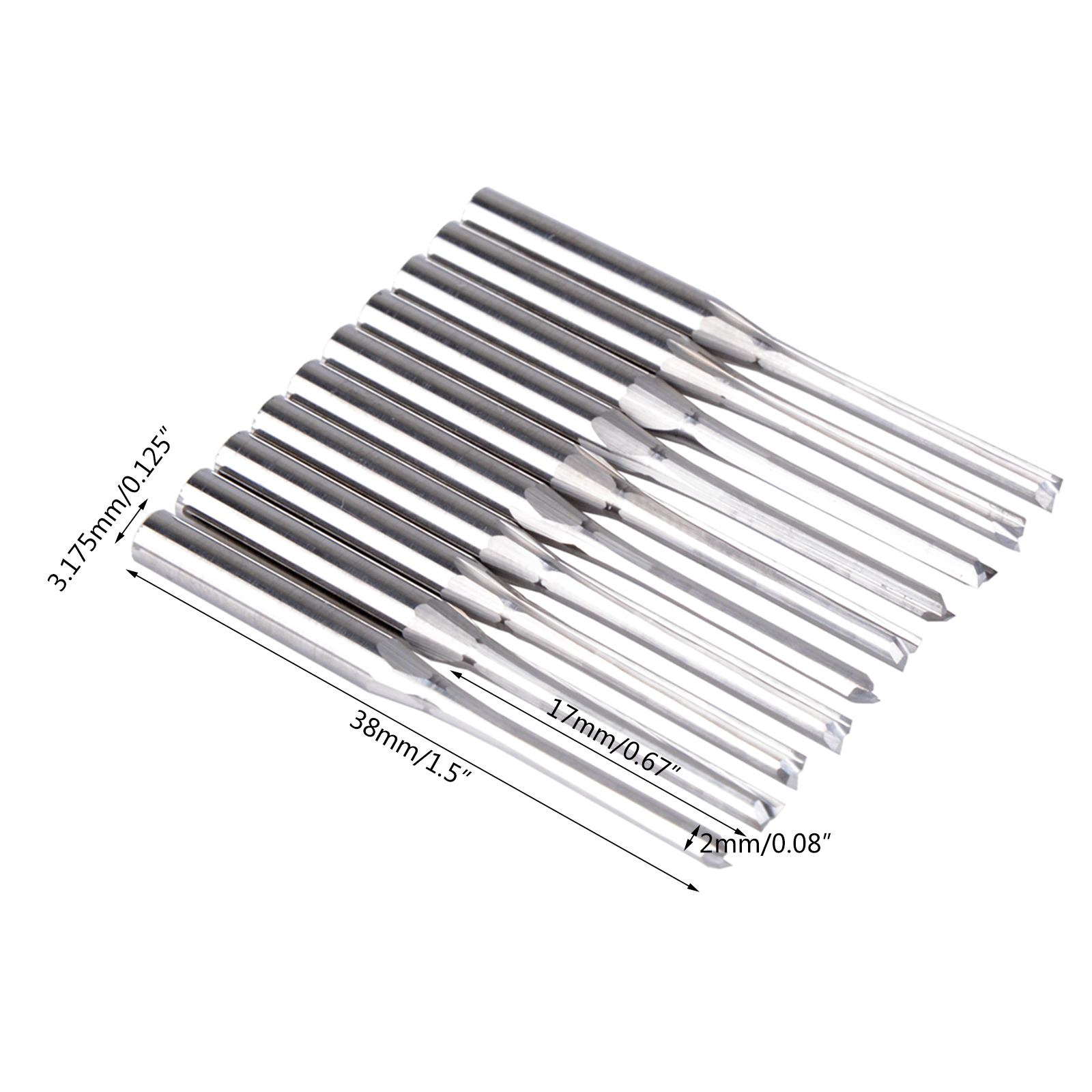 Zeiwohndc 10Pcs/set 3.175mm Straight Slot Milling Cutter CNC Router Bits for Wood PVC