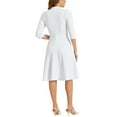 thumbnail image 3 of INSPIRE CHIC Women's Vintage Dress 3/4 Sleeves Stand Collar Office A-Line Dress L White, 3 of 6