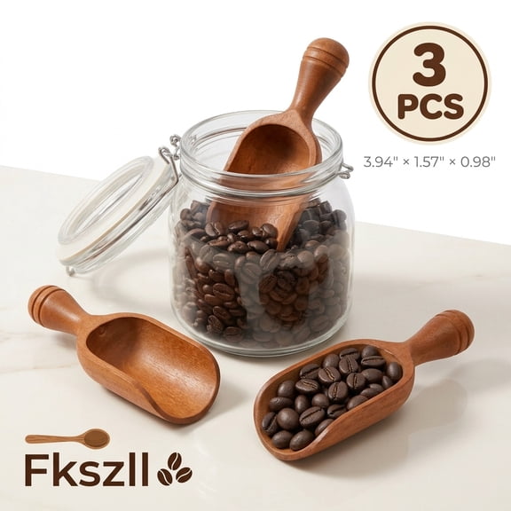 Fkszll 3Pcs Acacia Wooden Scoop Mini Coffee Bean Measuring Spoon for Bath Salt Spice Grain Sugar Tea Kitchen Utensils