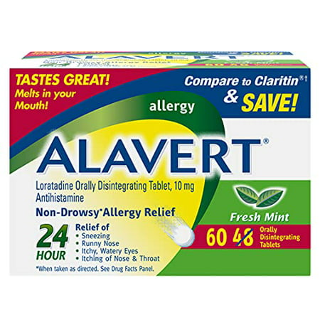 Alavert Allergy 24 Hour Relief  Fresh Mint Flavor  Orally Disintegrating Allergy Tablets  Non-drowsy Antihistamine  Loratadine 10mg  60 Count Alavert Allergy 24 Hour Relief  Fresh Mint Flavor  Orally Disintegrating Allergy Tablets  Non-drowsy Antihistamine  Loratadine 10mg  60 Count