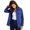 thumbnail image 5 of CBASIHI Womens Waffle Knit Long Sleeve Shackets- Casual Fall Lightweight Oversized Collared Button Down Shirt Jacket Blue Size L, 5 of 6