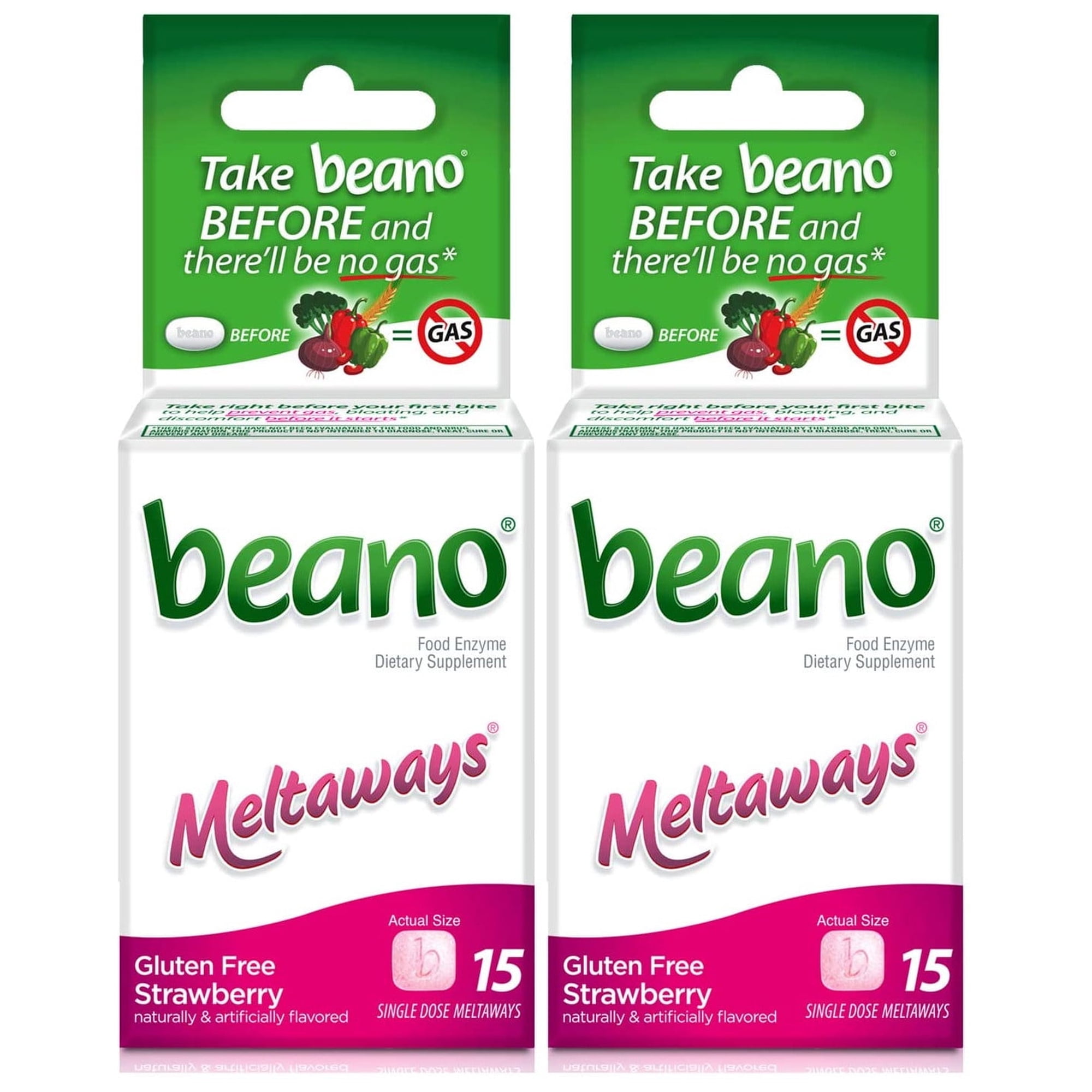 2 Pack - Beano Meltaways Food Enzyme Dietary Supplement 15 Tablets (Strawberry)