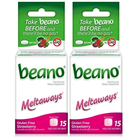 2 Pack - Beano Meltaways Food Enzyme Dietary Supplement 15 Tablets (Strawberry)