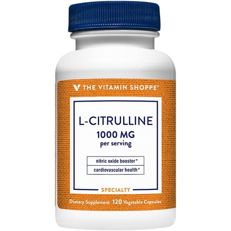 The Vitamin Shoppe L-Citrulline 1 000MG Free Form Antioxidant with Nitric Oxide Production Supports Cardiovascular Health Endurance Stamina & Energy (120 Veggie Capsules)