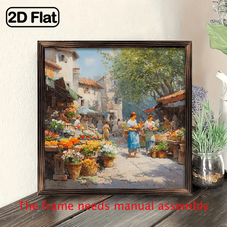 Vintage Street Scene Wall Art, 8x8 Inch Square Wooden Frame, Aesthetic Rustic Decor for Home and Office, Ideal for Mother'S Day and Easter Gift, Vintage Home Decorative Signs & Plaques