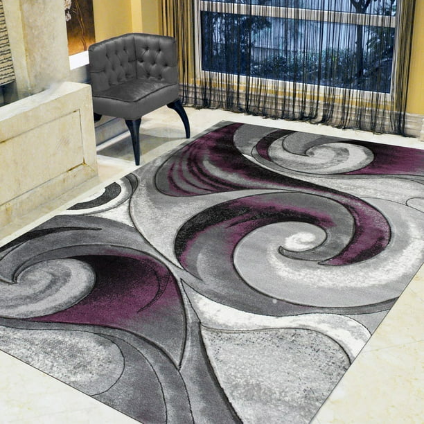 Hand Carved Area Rug Silver Purple Gray, Black And Purple Area Rugs