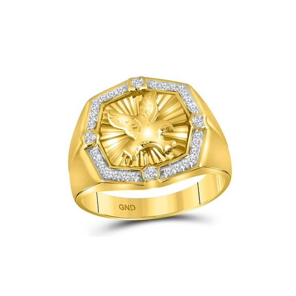 FB Jewels 10kt Yellow Gold Mens Round Diamond Eagle Cluster Ring 1/4 Cttw