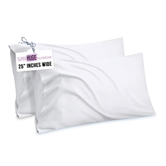 SuperHuge Pillowcase - Extra Large Pillowcase to Fit Your Oversized Pillows. King Size 25Wx43L 300 thread Count Extra Soft Cotton. 2 Pack White