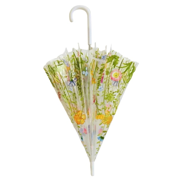 Paraguas transparente con diseño de flores, ligero, compacto, portátil, con dosel tipo cúpula, resistente al viento, ideal para fotos de niñas, niños