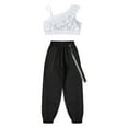 thumbnail image 4 of DPOIS Kids Girls Hip Hop Dance Outfits Sequine Crop Top with Jogger Pants White 10, 4 of 7