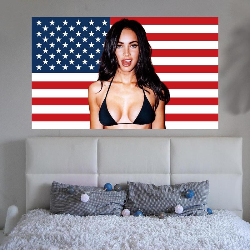 Megan Fox AmericanFlag With Four Brass Grommets Funny Flag Decoration Megan Fox Merch for College Bedroom Room Dorm Wall Party Poster Tapestry