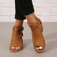 thumbnail image 5 of Womens Suede Peep Toe Chunky Heels Ankle Booties with Ankle Strap Cutout Wedge Back Zipper Sandals Dress Walking Boots, 5 of 7