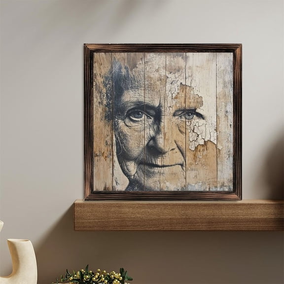 Elderly Face Aged Wood Panels Portrait Wooden Sign Wall Plaque - Vintage Art Decoration, Wall Decoration - Ideal Gift For Home Decoration, Living Room, Bathroom, Bedroom, Garden, Dining, Bar, Cafe,
