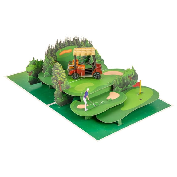 BQBQERT Dynamic 3D Golf Cart Scene Popup Card with Envelope Greeting Card For Gifts Party Supplies