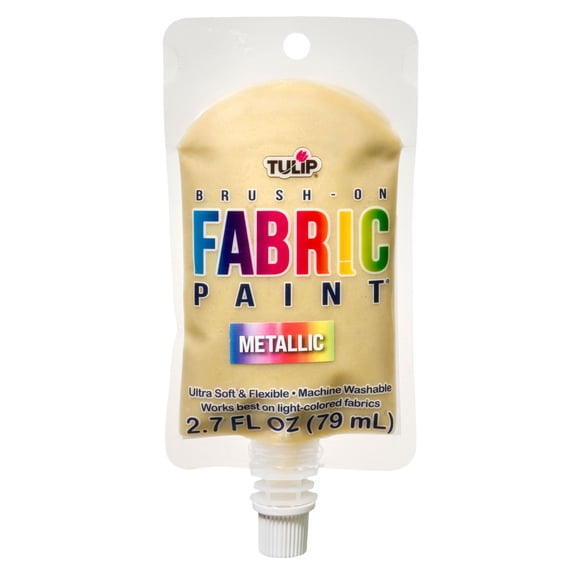 Tulip Brush-On Fabric Paint, Metallic Gold 2.7 fl oz Pouch, Dries Soft and Permanent