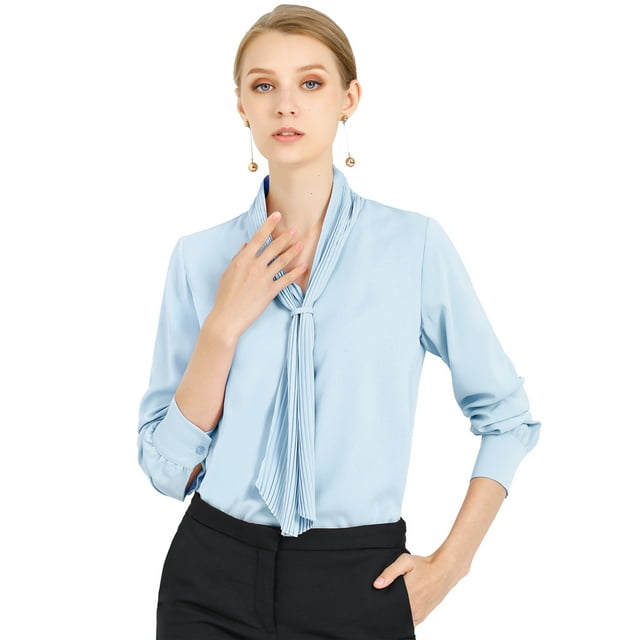 Blusa Elegante Allegra K de Oficina para mujer con cuello de Lazo Azul claro L
