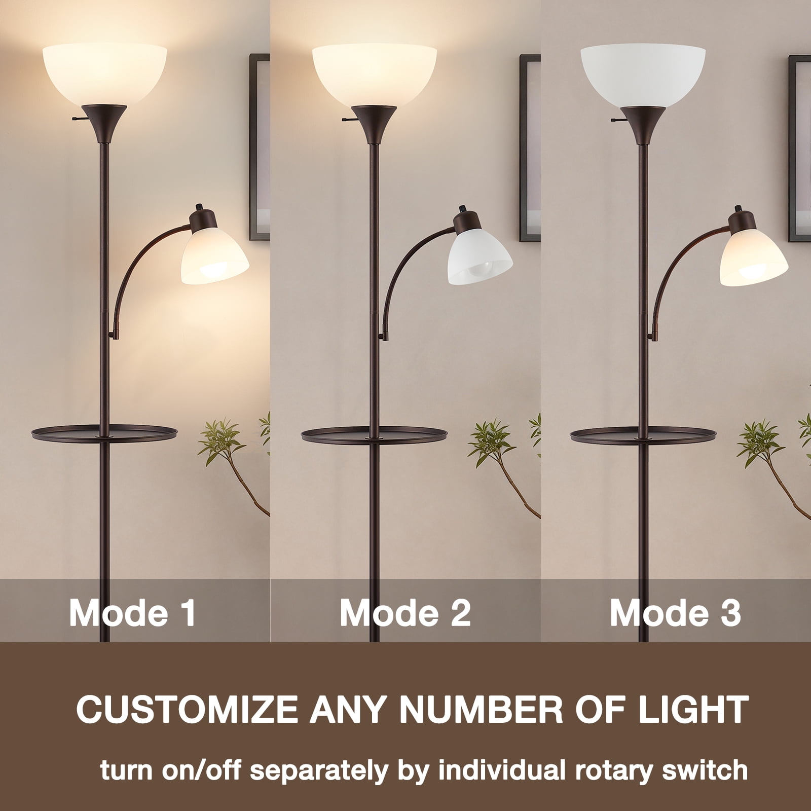 NATYSWAN 72" Floor Lamp with Table, Adjustable Reading Lights, Modern Torchiere Floor Lamps for Living Room, Bedroom, Office, Brown Bulb not Included
