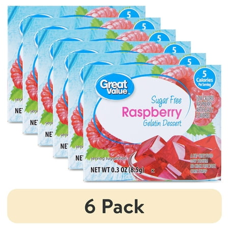 (6 pack) Great Value Sugar Free Raspberry Gelatin Dessert 0.3 oz
