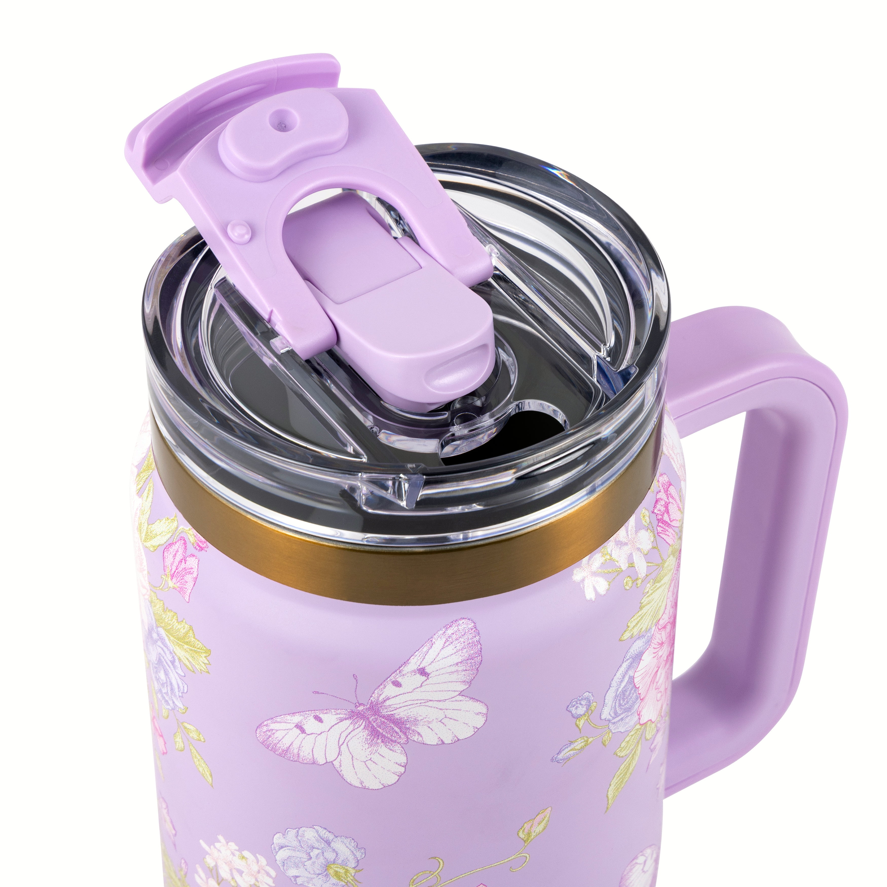 Thyme & Table 32oz Stainless Steel Luna Tumbler with Handle and Dual Straw Lid, Butterfly