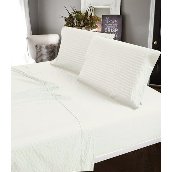 400 Thread Count 100% Cotton Dobby Stripe Bed Sheets - Soft, Breathable, and Durable Twin White