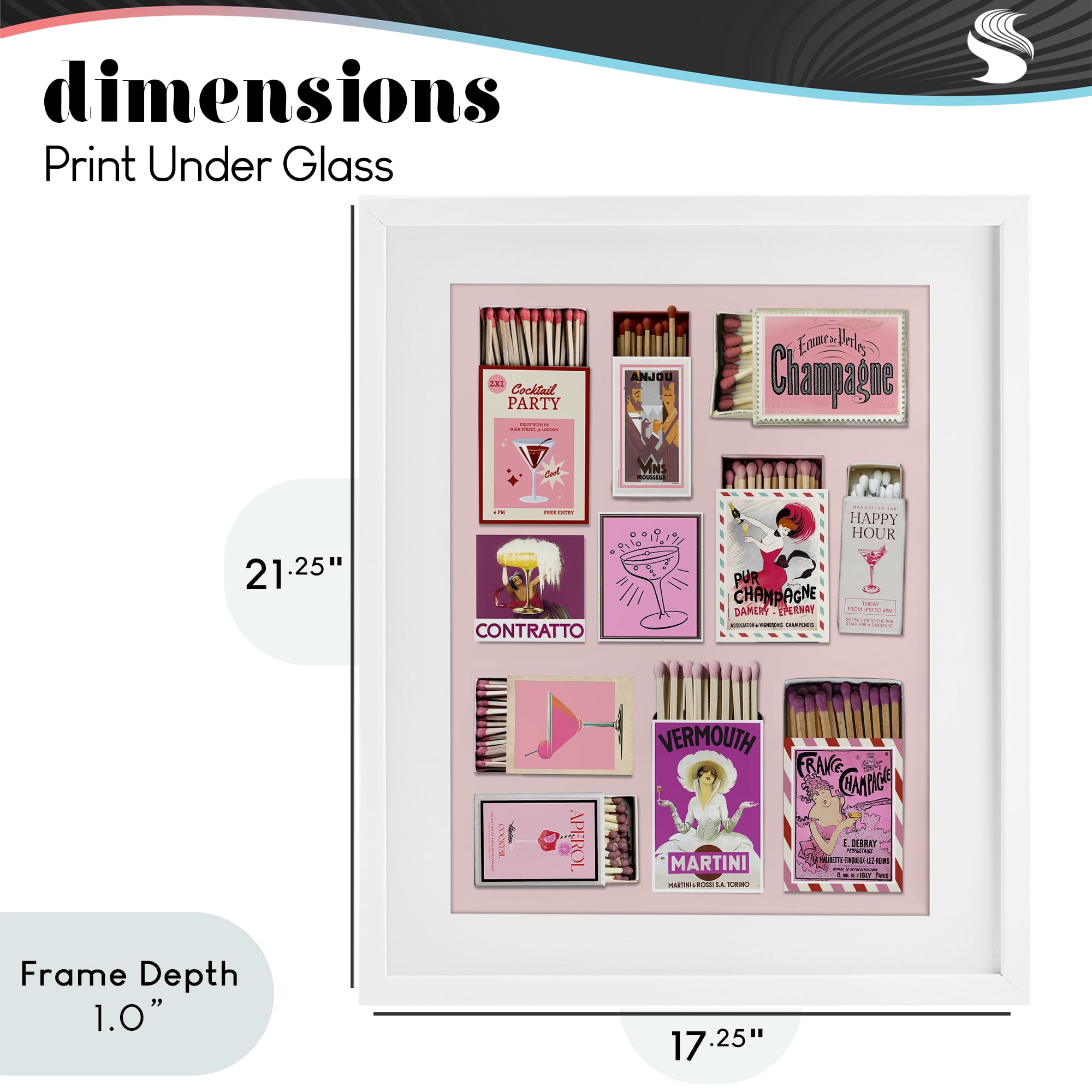 Stupell Industries Champagne & Cocktail Matchboxes White Framed Print Under Glass, design by CAD Designs