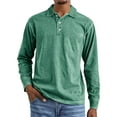 thumbnail image 2 of Zimjoy Men's Polo Shirts Cotton Western Long Sleeve Tops Casual V-Neck Washed Button Shirt Collared Lightweight Fall Clothes Muscle Gym, Green XL, 2 of 4