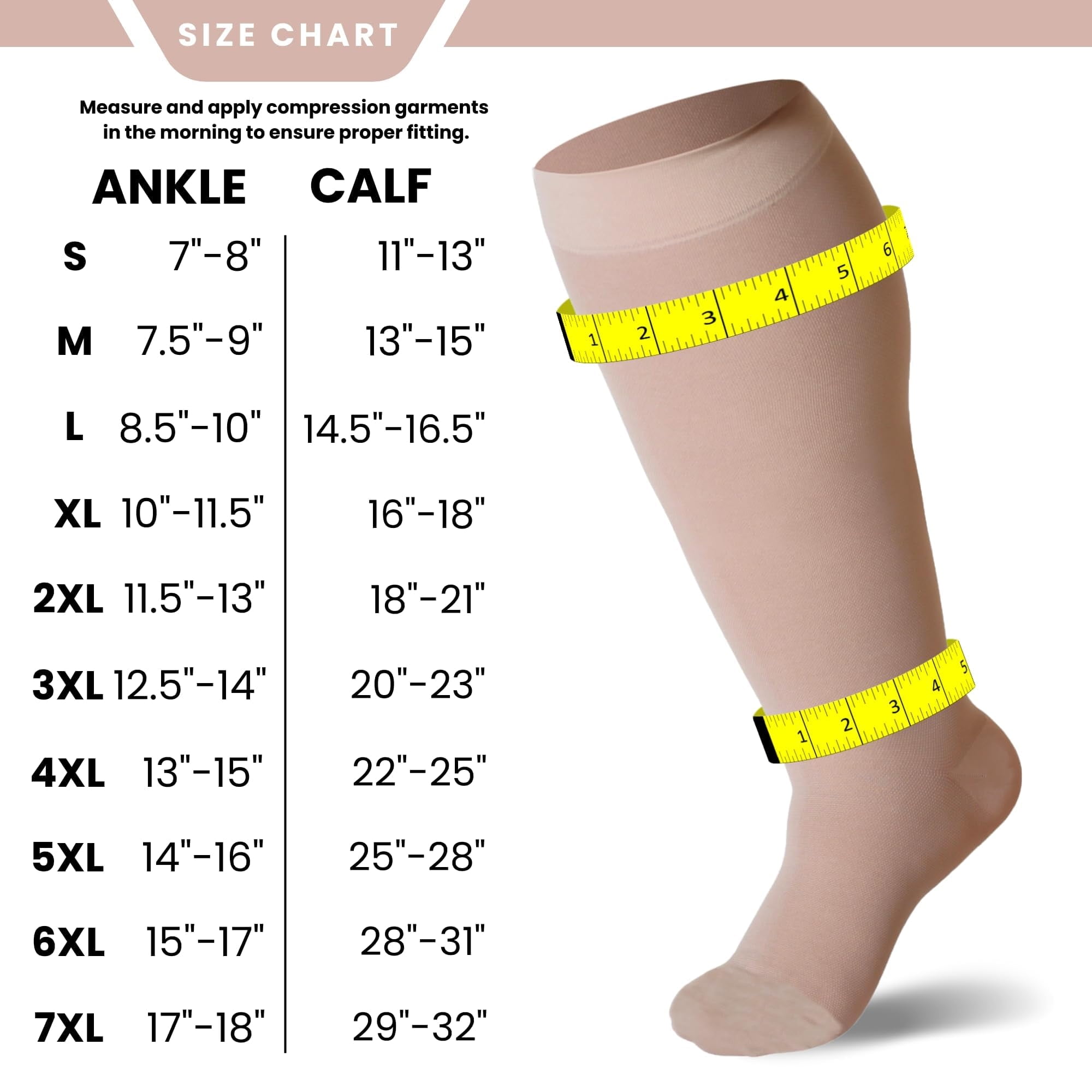 Mojo Compression Socks Unisex (3 Pairs) Plus Size 20-30mmHg Beige, 5X-Large