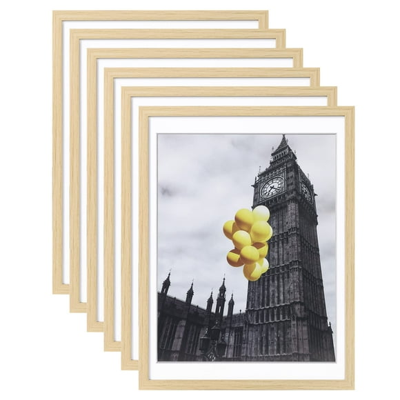 BSRHOME 12x16 Picture Frames Set of 6 with Plexiglass, Display Pictures 11x14 with Mat or 12x16 Without Mat for Tabletop Display and Wall Mountingï¼Wood Color