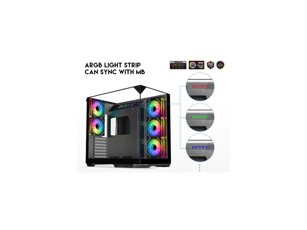 DIYPC ARGBDC800BK ATX Mid Tower Gaming Case and 5 ARGB Fans (Black)