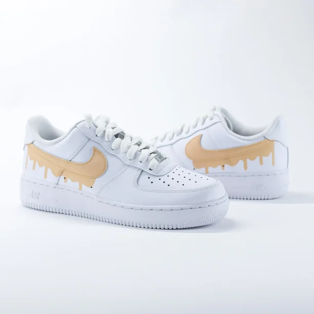 Air Force 1 Custom "Tan Beige Drip Swoosh" White Shoes Mens Womens Kids Sizes