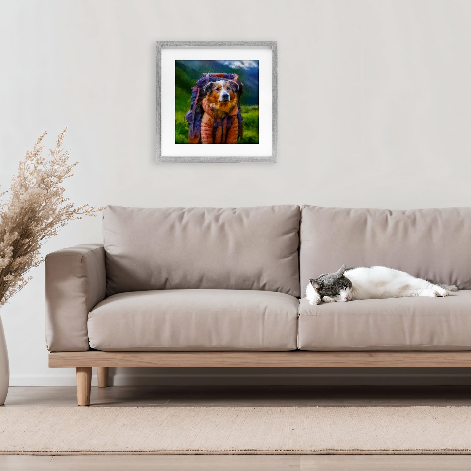 Stupell Industries Backpacking Hiker Dog Gray Framed Print Under Glass, design by Sean Parnell
