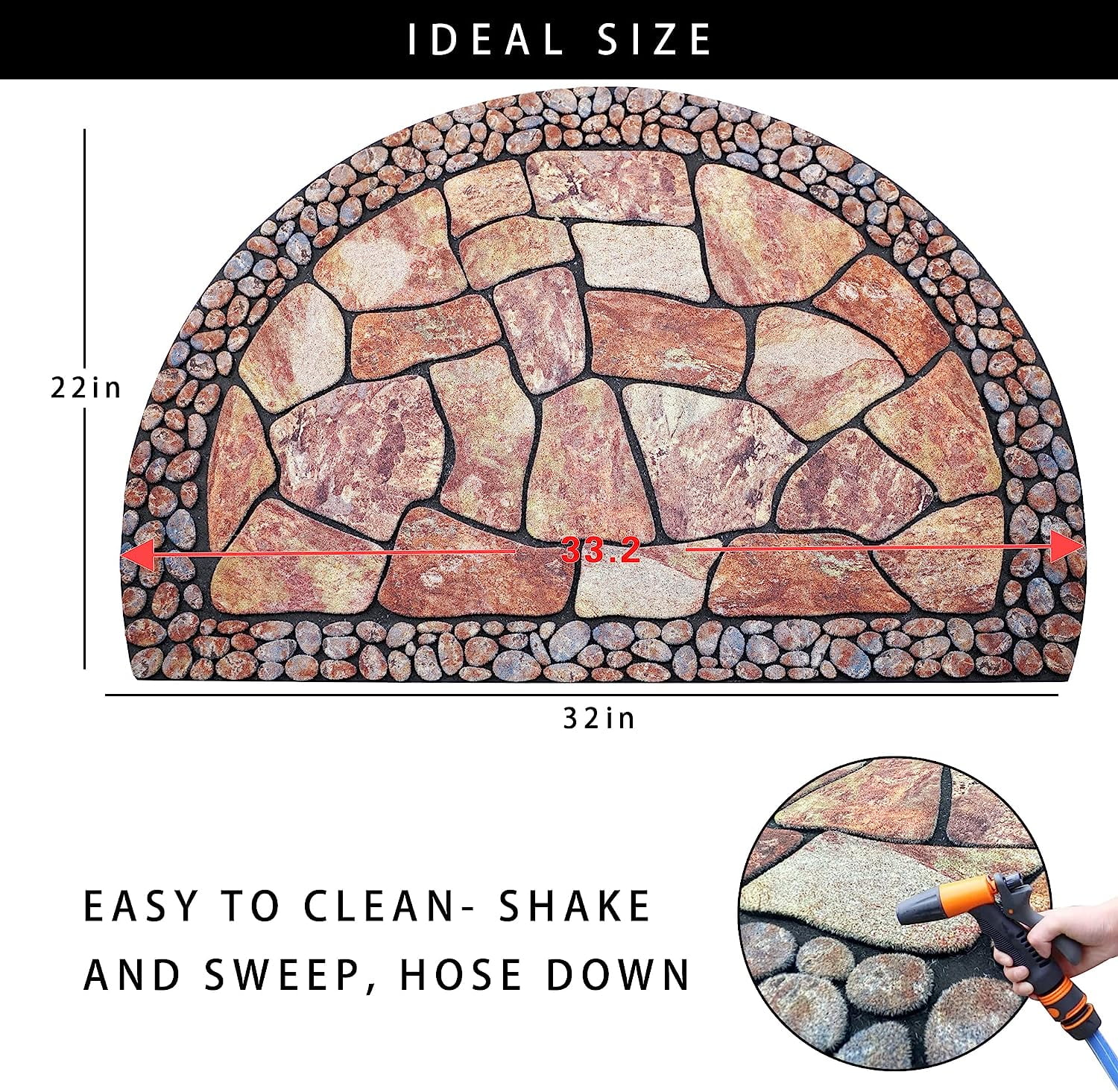 Decorative Doormat Outdoor Rubber Mat for Front Door Entrance Mat Indoor 2x3 Rug for Front Door Entry Non Slip Mat Outside Doormat Half Round (Cobble)