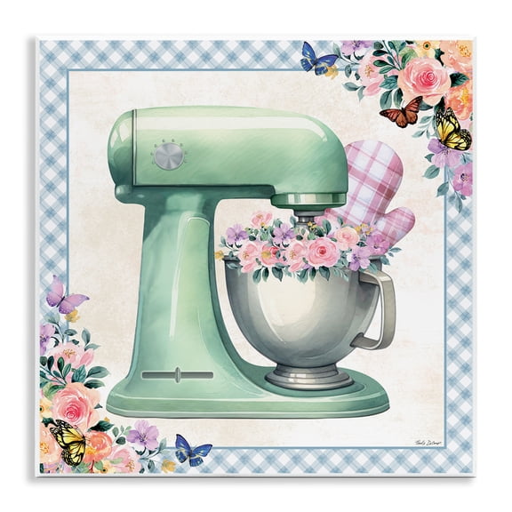 Stupell Industries Kitchen Mixer with Flowers Food & Beverage Painting Unframed Art Print Wall Art, 12 x 12