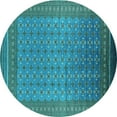 thumbnail image 1 of Ahgly Company Machine Washable Indoor Round Oriental Turquoise Blue Industrial Area Rugs, 6' Round, 1 of 4