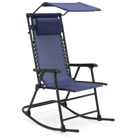 - Best Choice Products Outdoor Folding Zero Gravity Rocking Chair w/ Attachable Sunshade Canopy, Headrest - Navy Blue