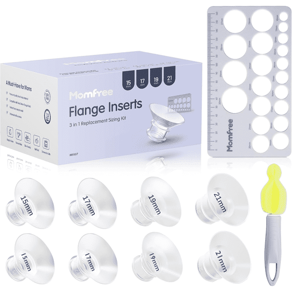 8PCS Flange Sizing Kit 15/17/19/21mm for 24mm Flanges/Shield, Soft Silicone Flange Insert Compatible Momcozy/Spectra/Medela Breast Pump, Breast Pump Essential kit(with Nipple Rulers and Storage Bag)