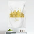 thumbnail image 1 of Spain Tapestry, Calligraphic Written Seville City Skyline Look Historic Buildings, Fabric Wall Hanging Decor for Bedroom Living Room Dorm, 5 Sizes, Ecru Earth Yellow and White, by Ambesonne, 1 of 1