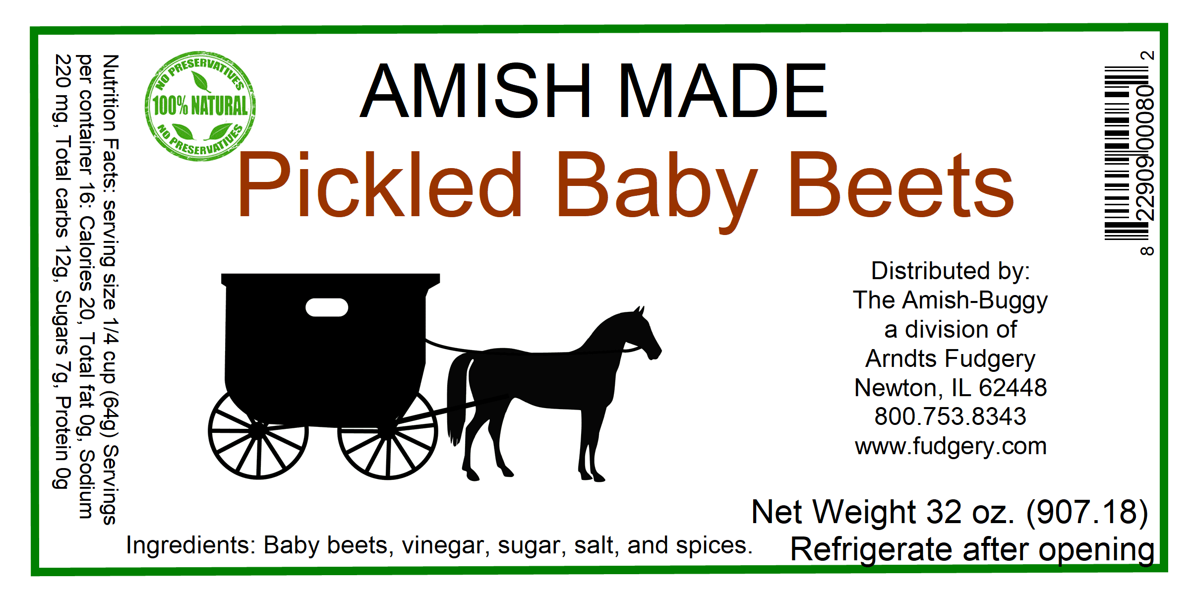 Amish Pickled Baby Beets - TWO - 32 Oz Jar