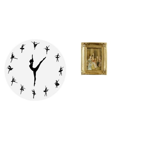 Kuntesetty Ballet Dancing Girl Wall Clock with Resin Photo Frame Card Display Holder Silent Mute Clock and Glass Front Picture Frame for Kitchen Office Home Decor