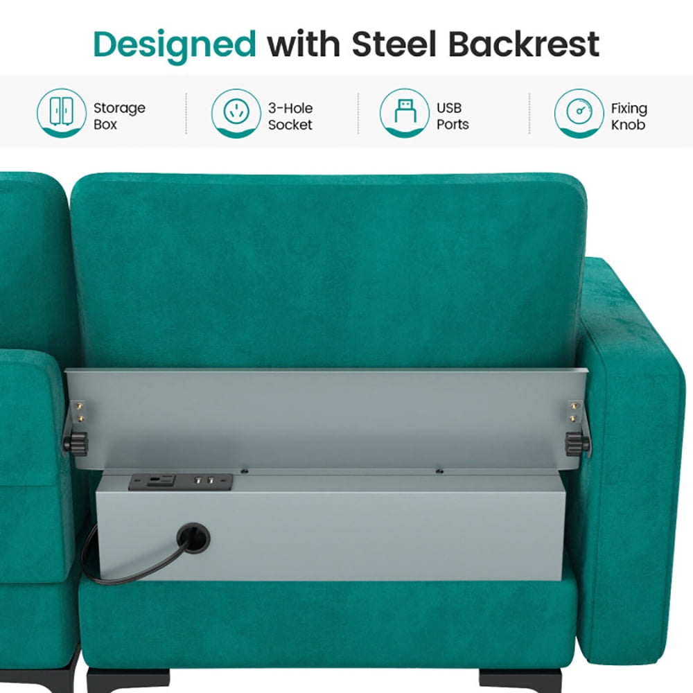 Finihen 3-Seat Sofa Couch, Modular 3-Seat Sofa Couch with Socket USB Ports and Side Storage Pocket, for Living Room, Bedroom, Teal Finihen 3-Seat Sofa Couch, Modular 3-Seat Sofa Couch with Socket USB Ports and Side Storage Pocket, for Living Room, Bedroom, Teal