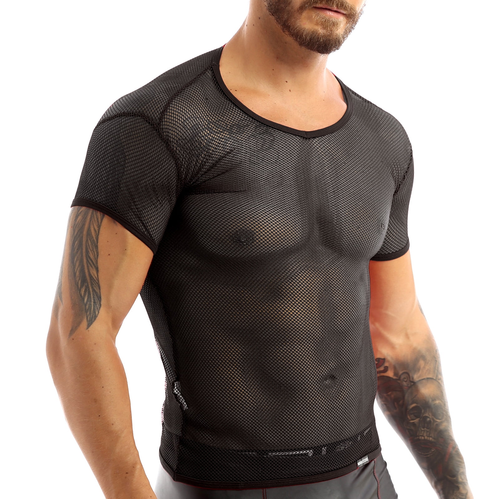 DPOIS Men's See Through Top Muscle Workout TShirt Mesh