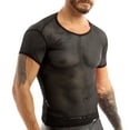 thumbnail image 3 of TSSOE Men's Mesh See Through Fitted Short Sleeve Muscle Top Black XL, 3 of 7